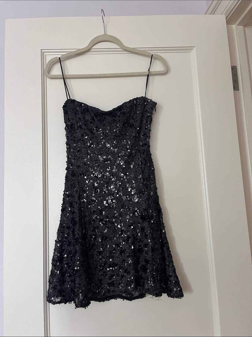 American Threads Black Sequin Spaghetti-Strap Mini Dress